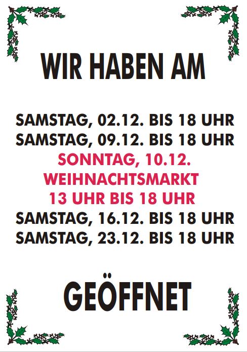 Öffnungszeiten zum Advent